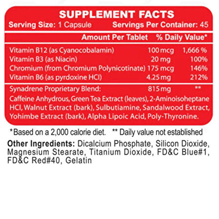 Hitech Synadrene (Yohimbine+Alpha lipoic acid+Green Tea+Dmha) 45 Tablet