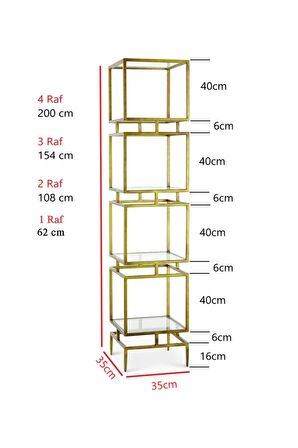 Olope Gold Metal 2 Raflı Kitaplık Çiçeklik Gümüşlük Duvar Rafı