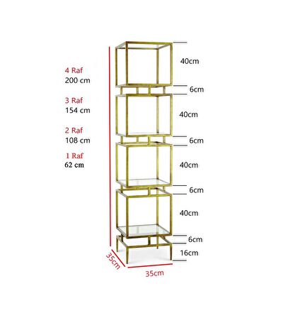 Olope Gold Metal 4 Raflı Kitaplık Çiçeklik Gümüşlük Duvar Rafı