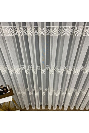 Hitit Model İşlemeli Nakışlı Salon Modern 2Kat Pileli Tül Perde