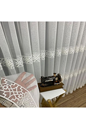 Hitit Model İşlemeli Nakışlı Salon Modern 2Kat Pileli Tül Perde