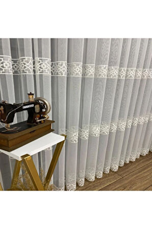 Hitit Model İşlemeli Nakışlı Salon Modern 2Kat Pileli Tül Perde