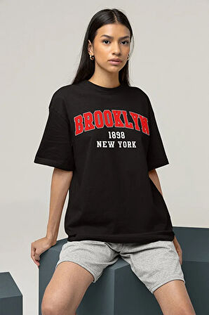 Oversize Brooklyn 1898 New York Yazılı Unisex Tişört