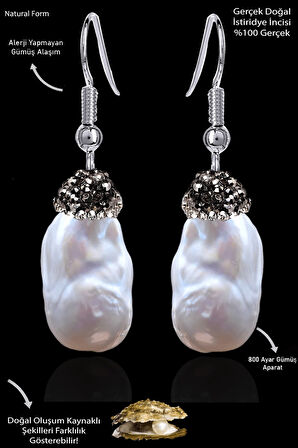 Sertifikalı Zirkon Taşlı Model Ham Doğal Barok Inci Küpe - İstiridye İncisi