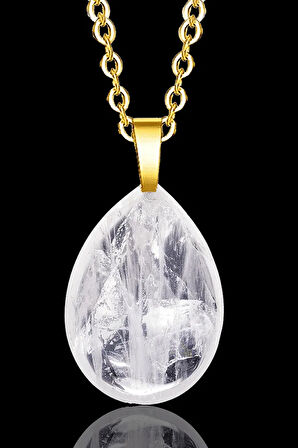 Sertifikalı 24k Altın Kaplama Damla Kesim Kristal Kuvars Taşı Kolye