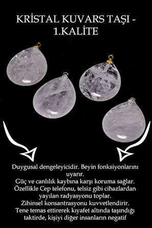 Sertifikalı 24k Altın Kaplama Damla Kesim Kristal Kuvars Taşı Kolye