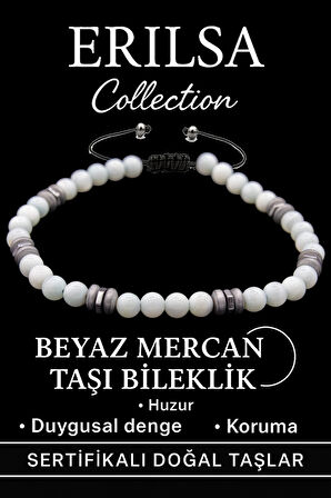 Ürün Adı: Sertifikalı Fasetli AAA+ Terahertz ve Beyaz Mercan Taşı Bileklik – İnce Model Duygusal Şifa