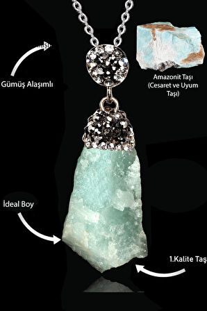 Sertifikalı Zirkon Taşlı Ham İşlenmemiş Amazonit Taşı Kolye