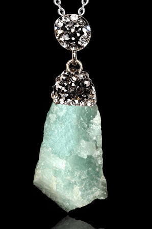 Sertifikalı Zirkon Taşlı Ham İşlenmemiş Amazonit Taşı Kolye