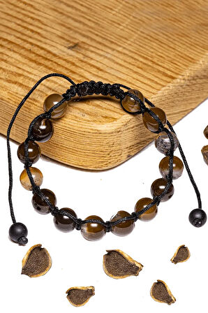 Sertifikalı Kahverengi Akik Taşı Bileklik - Makrome