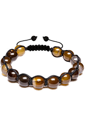 Sertifikalı Kahverengi Akik Taşı Bileklik - Makrome