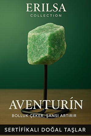 Sertifikalı Doğal Ham Aventurin Taşı Standlı Obje – Şans, Bolluk ve Duygusal Huzur Taşı