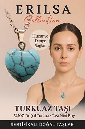 Sertifikalı Kalp Model Turkuaz Taşı Kolye Huzur ve Denge Sağlayan Doğal Taş
