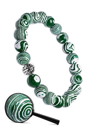 Sertifikalı Gümüş Aparatlı Doğal Yeşil Malahit Taşı Bileklik