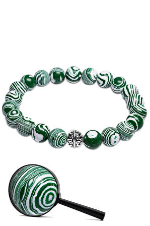 Sertifikalı Gümüş Aparatlı Doğal Yeşil Malahit Taşı Bileklik