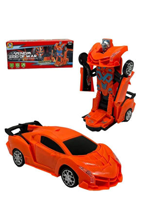Transformers Arabası Turuncu Işıklı Sesli Kendinden Robota Dönüşebilen Çarp Dön Araba 25 cm