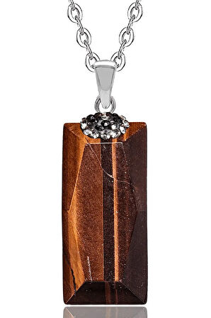 Sertifikalı Zirkon Taşlı Kahverengi Kaplan Gözü Doğal Taş Kolye