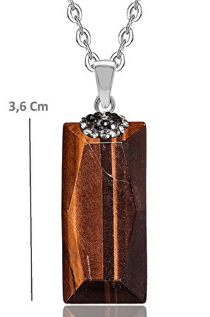 Sertifikalı Zirkon Taşlı Kahverengi Kaplan Gözü Doğal Taş Kolye