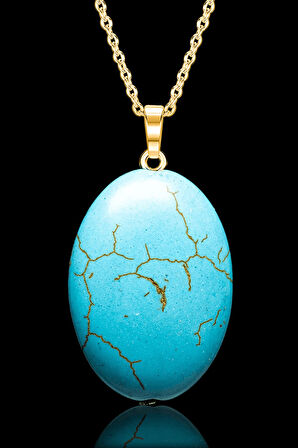 Sertifikalı Gold Oval Model Firuze Taşı Kolye (Turkuaz Taşı)