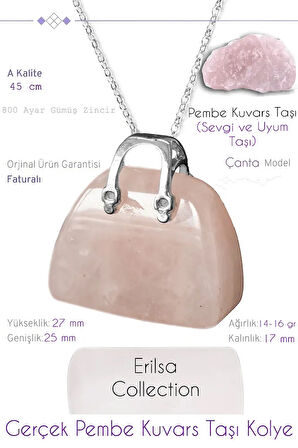 Sertifikalı Çanta Model Pembe Kuvars Taşı Kolye