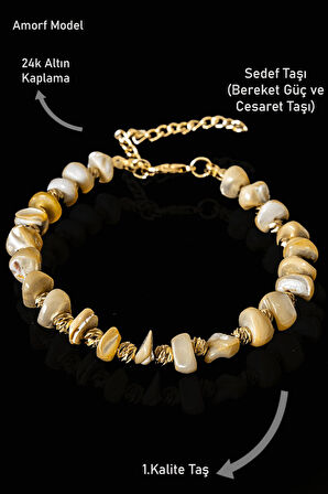 Sertifikalı Amorf Model Sarı Sedef Taşı Bileklik - Ayarlamalı
