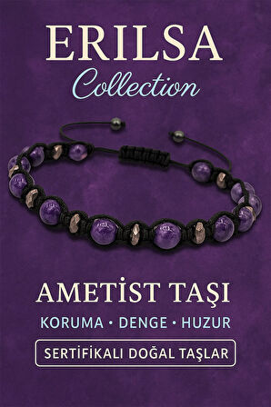 Sertifikalı Ametist ve Terahertz Taşı Bileklik – Huzur, Koruma ve Odakla Dengeli Şıklık