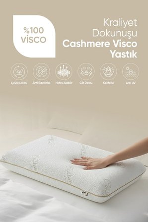 Kaşmir Visco Yastık - Özel Büyük Boy Cashmere Uyku Yastığı - [Ortopedik] Kaşmir Kumaş Visko Yastık