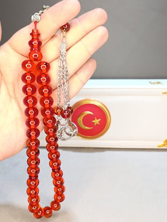 ATEŞ KEHRİBAR TESBİH BÜYÜK BOY USTA YAPIMI