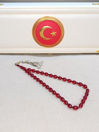 ATEŞ KEHRİBAR TESBİH USTA YAPIMI VE İMZALI
