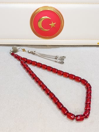 ATEŞ KEHRİBAR TESBİH USTA YAPIMI VE İMZALI KAPSÜL KESİM