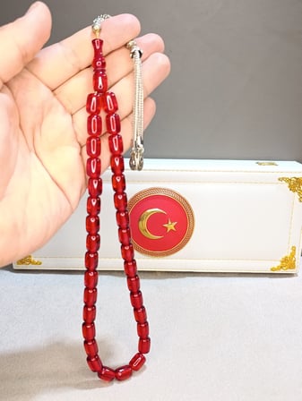ATEŞ KEHRİBAR TESBİH USTA YAPIMI VE İMZALI KAPSÜL KESİM