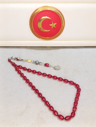 ATEŞ KEHRİBAR TESBİH USTA YAPIMI ARPA KESİM