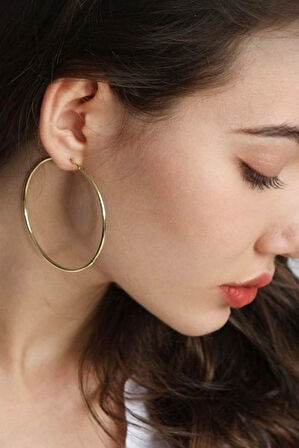 56 mm Gold Düz İnce Halka Küpe