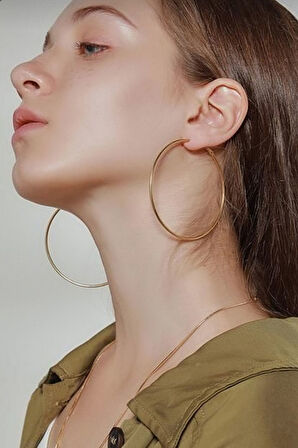 56 mm Gold Düz İnce Halka Küpe