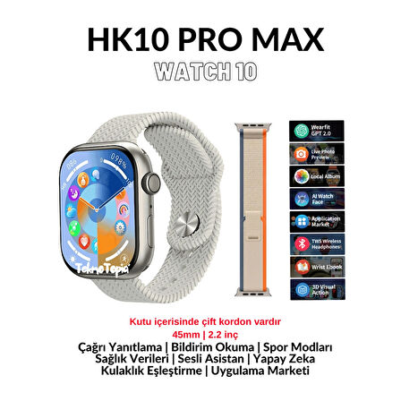 Watch 10 Series Hk 10 Pro Max Akıllı Saat Amoled Gsensor Yapay Zeka Destekli Kulaklık Eşleştirme Kitap Okuma Galeri Çeviri