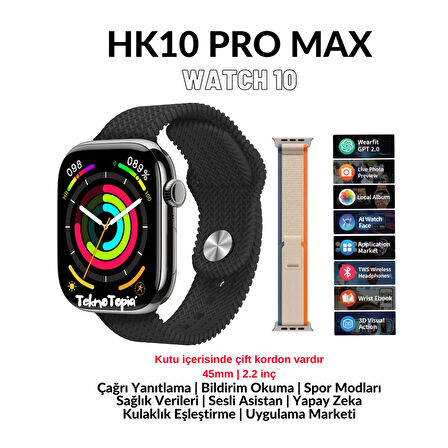 Watch 10 Series Hk 10 Pro Max Akıllı Saat Amoled Gsensor Yapay Zeka Destekli Kulaklık Eşleştirme Kitap Okuma Galeri Çeviri