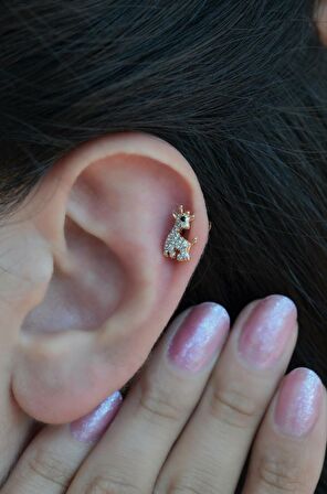 Zirkon Taşlı Yavru Zürafa Kıkırdak Küpesi Helix Lob