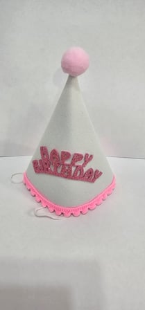 Delux Serisi Şapka Parti Ürünü Etkinlik HAPPY BİRTHDAY BEYAZ PEMBE KEÇE BEBEK ŞAPKASI