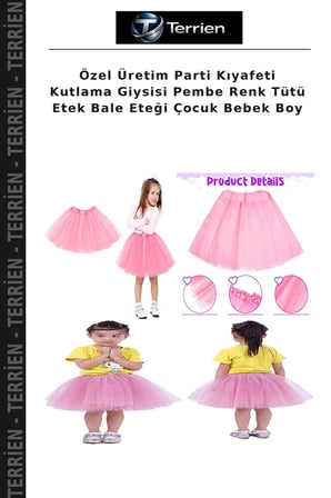 Özel Üretim Parti Kıyafeti Kutlama Giysisi Pembe Renk Tütü Etek Bale Eteği Çocuk Bebek Boy