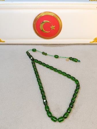PATİNLİ ATEŞ KEHRİBAR TESBİH YEŞİL