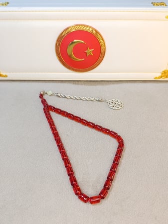 ATEŞ KEHRİBAR TESBİH ALPAKA PÜSKÜLLÜ