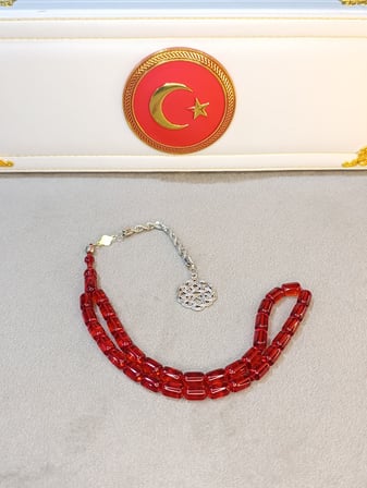 ATEŞ KEHRİBAR TESBİH ALPAKA PÜSKÜLLÜ