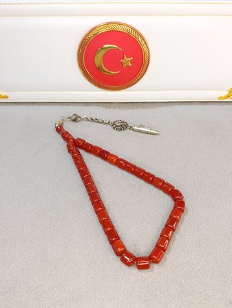 SIKMA KEHRİBAR TESBİH HARELİ TURUNCU RENKLİ