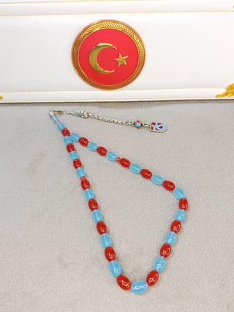 UÇAK CAMI TESBİH BORDO MAVİ RENKLİ