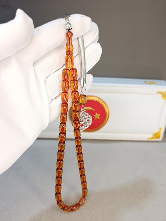 ATEŞ KEHRİBAR TESBİH AMBER RENKLİ