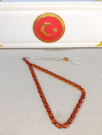 ATEŞ KEHRİBAR TESBİH AMBER RENKLİ