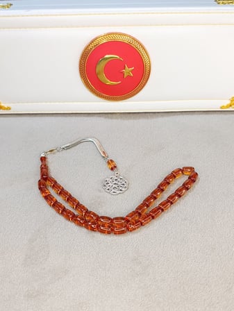 ATEŞ KEHRİBAR TESBİH AMBER RENKLİ