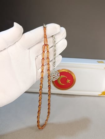 ATEŞ KEHRİBAR TESBİH PARLAK ŞEFFAF RENK