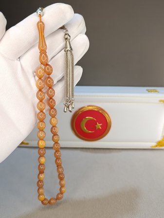 HARELİ SIKMA KEHRİBAR TESBİH BEYAZ HAMUR