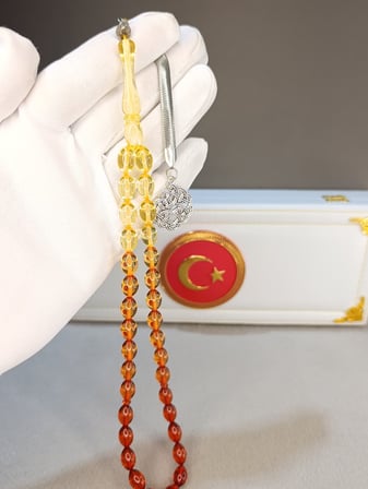 TOZ KEHRİBAR TESBİH RENK GEÇİŞLİ SARI KIEMIZI 